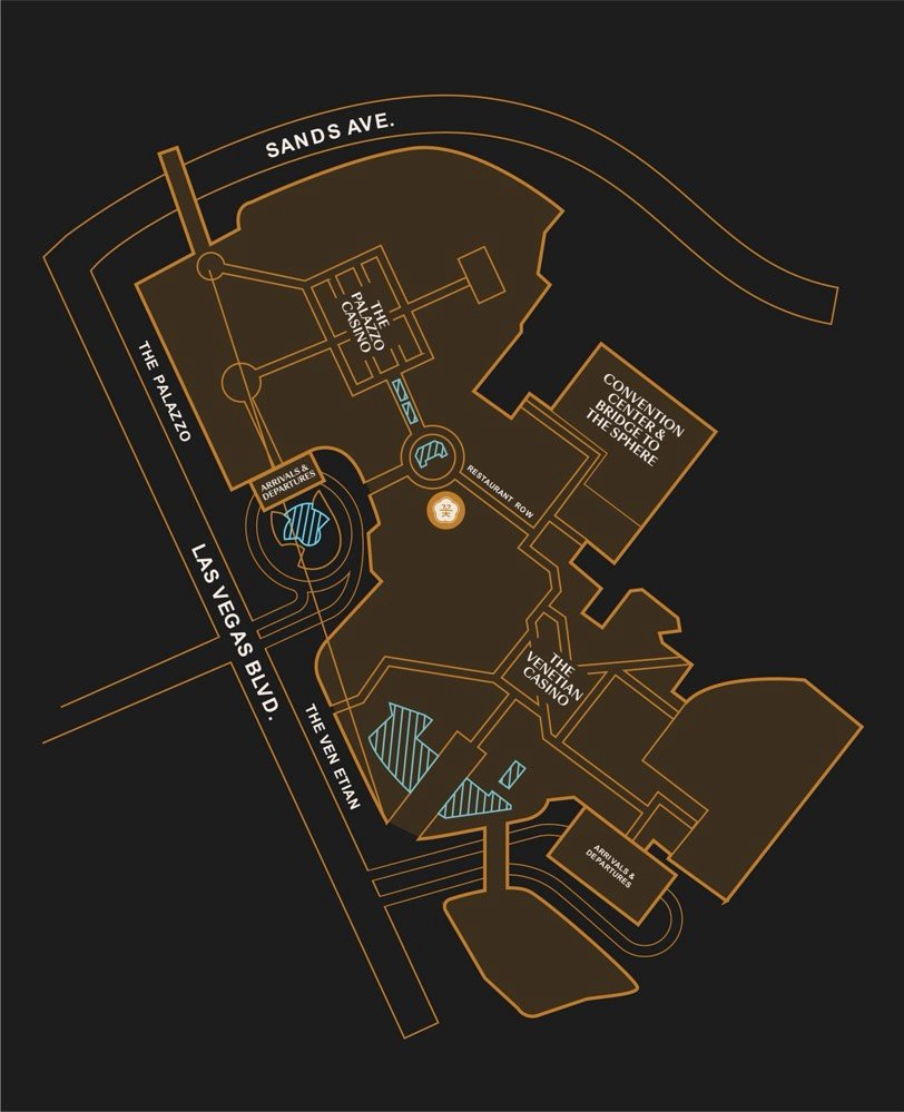 Map of The Venetian and The Palazzo resort on the Las Vegas Strip